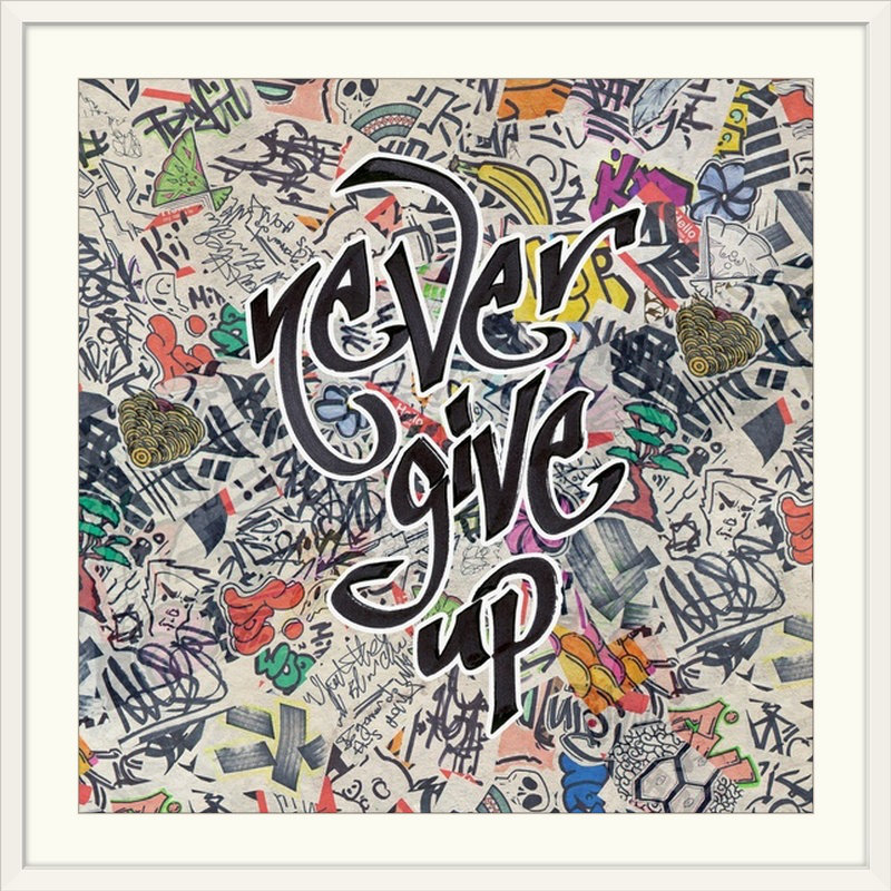 « never renoncer-urban inspiration », impression, H 32 po x l 32 po x P 1 po, Cadre blanc