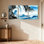 Nautique et plage, chute d'eau, vagues, reflet, ciel, bleu, blanc, gris, ensemble de 3 impressions sur toile