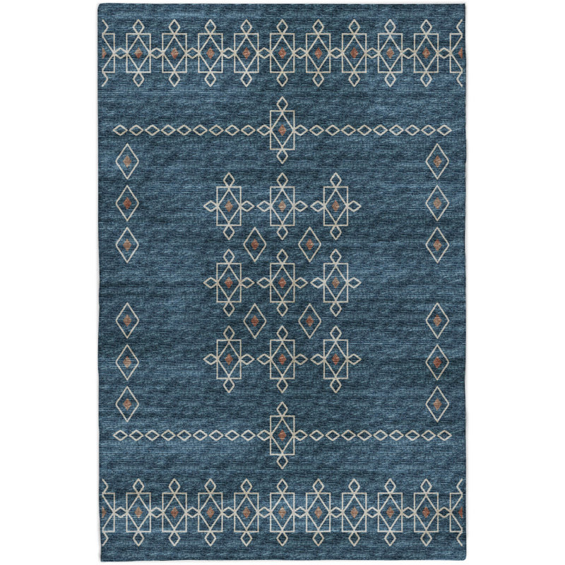 Premium Machine Washable Dream Shag ADS109 Tribal Rug, Blue, 10' x 14'