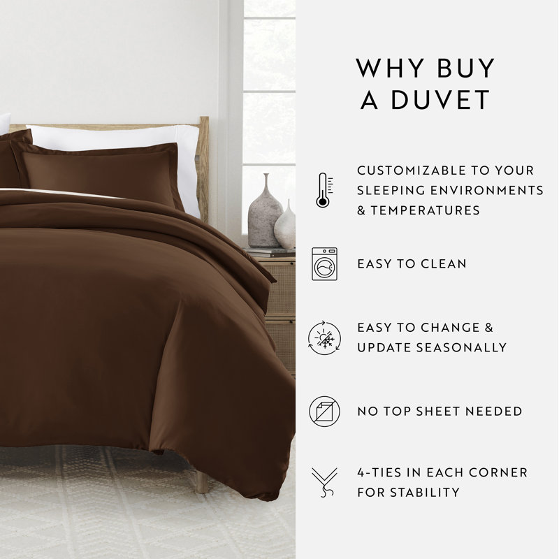 Ensemble de housse de couette en microfibre super doux, Chocolat, Housse de couette très grand et 2 taies