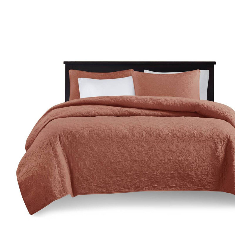 Reversible 3-piece Bedding Set, Polyester Clay Red For Modern Home Comfort