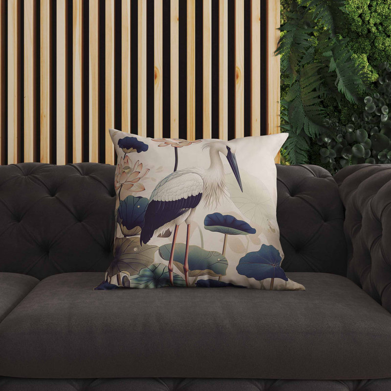 Coussin intérieur / extérieur Lotus Pond, Carré 18 po, Bleu / Beige