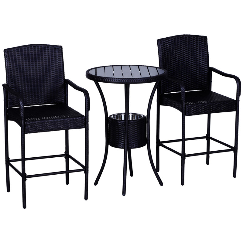Ensemble de bar en osier pour 3 PC avec seaux à glace Outsunny