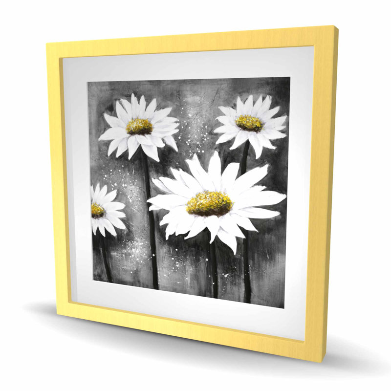 «Daisies at Sun» - impression encadrée florale blanche pour la décoration intérieure, H 24 po x l 24 po