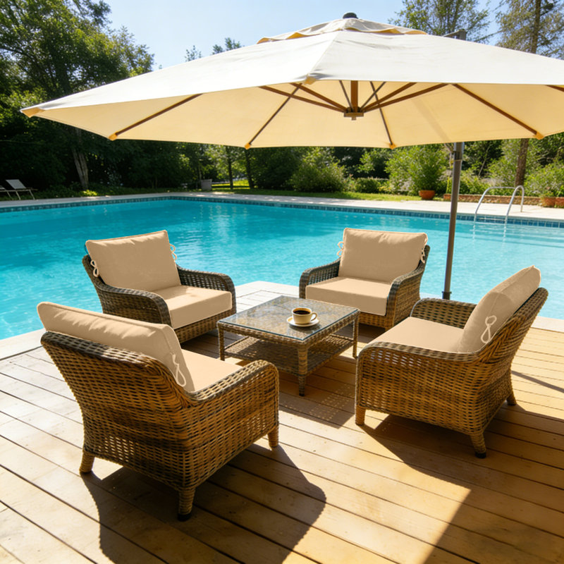 Fade Resistant Outdoor Chair Cushions Set Of 4, 28.5X28.5 Deep Seat Patio Cushions, 28D High Resilience Foam Replacement Patio Chair Cushions Set Of 4 With Removable Cover For Sofa, Adirondack Chair, Sectional,Khaki
