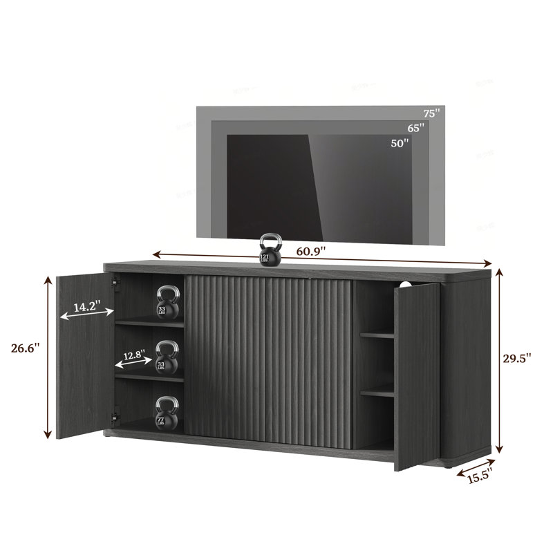 Meuble télé 4 portes avec tablettes réglables Cesiro, Gris foncé