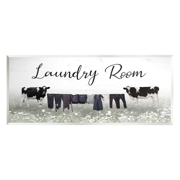 Stupell Industries Laundry Room Clothes Drying Cows On MDF Print | Wayfair