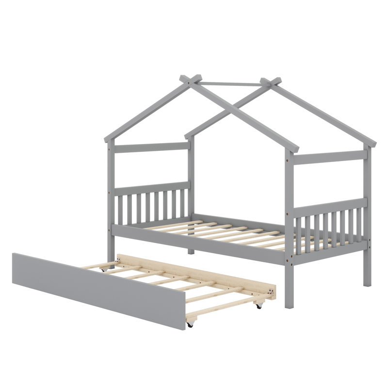 Lit en bois avec lit gigogne, Gris