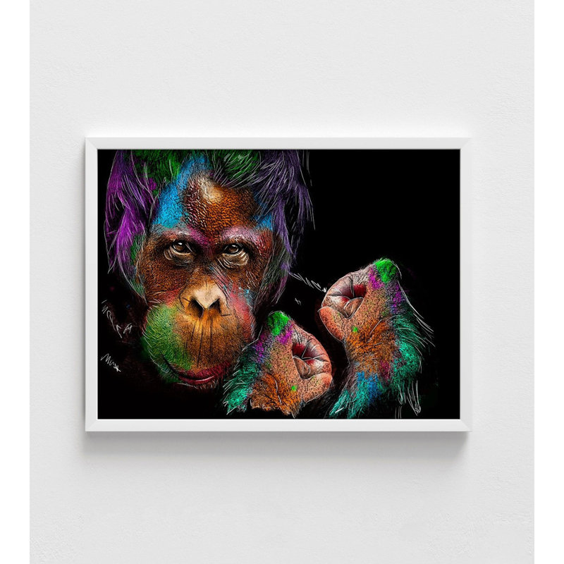 Reproduction de peinture à l'huile de singe coloré, décor animal moderne, impression de singe frais, art mural jungle, art de singe arc-en-ciel, art mural encadré