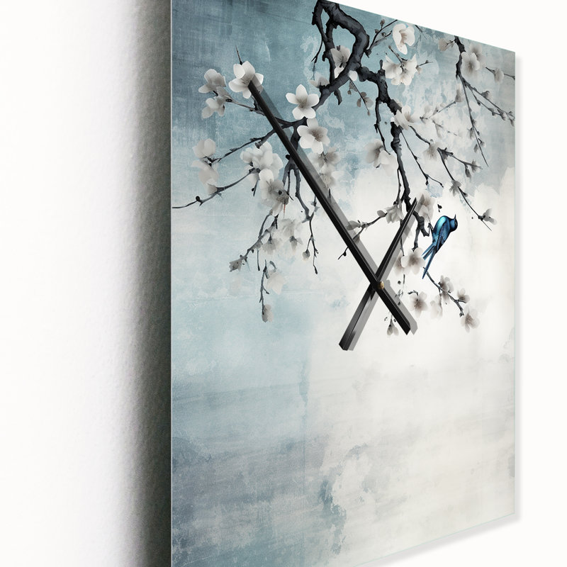Asian Art Sumi Bird Serenity - horloge murale asiatique, Médium