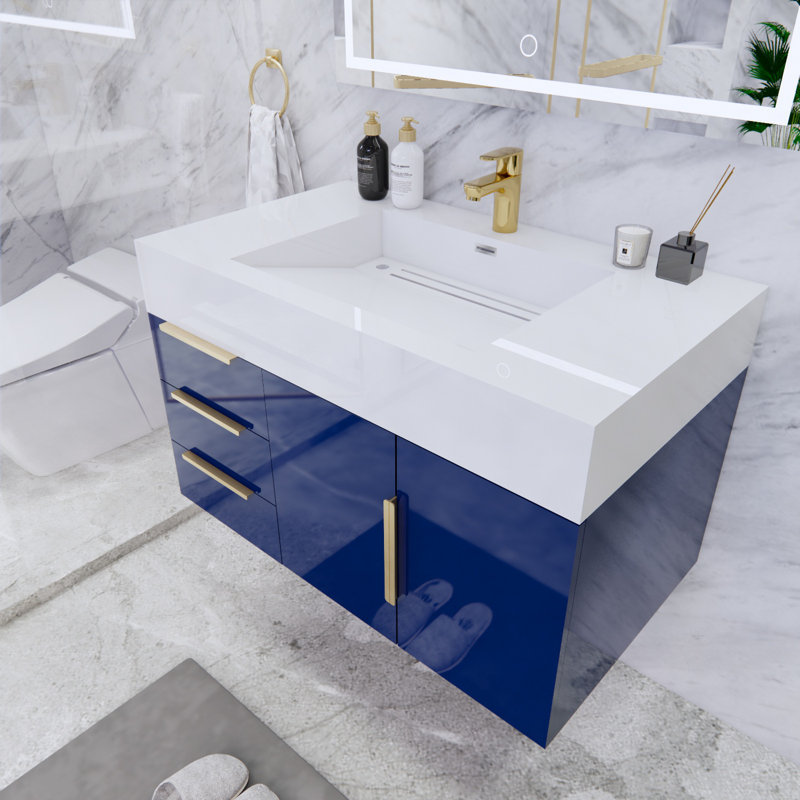 Richey 35.4'' Single Bathroom Vanity with Plastic Top, White Oak, White