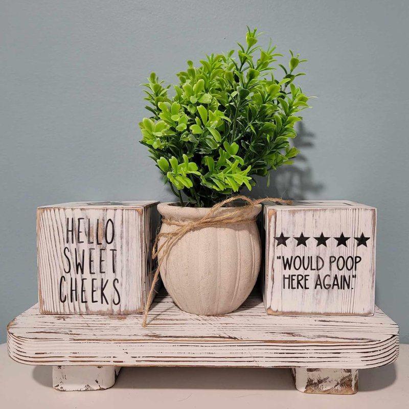 Ensemble de décoration de salle de bain rustique 3 pièces avec plante et plateau