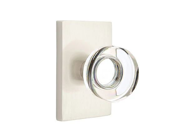 Ensemble de mortaise intérieure Emtek Passage avec rosette rectangulaire moderne et poignée en verre à disque moderne (LH)