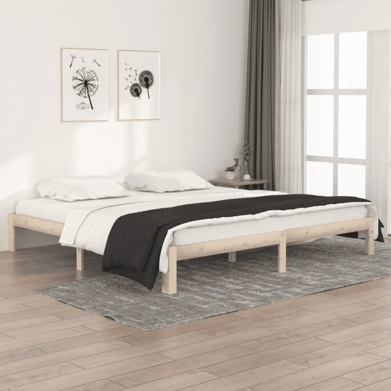 Bed Frame Solid Wood, Natural, Super King (6')
