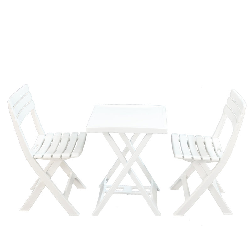 Boretto Folding Table with 2  Chairs Garden Set, White