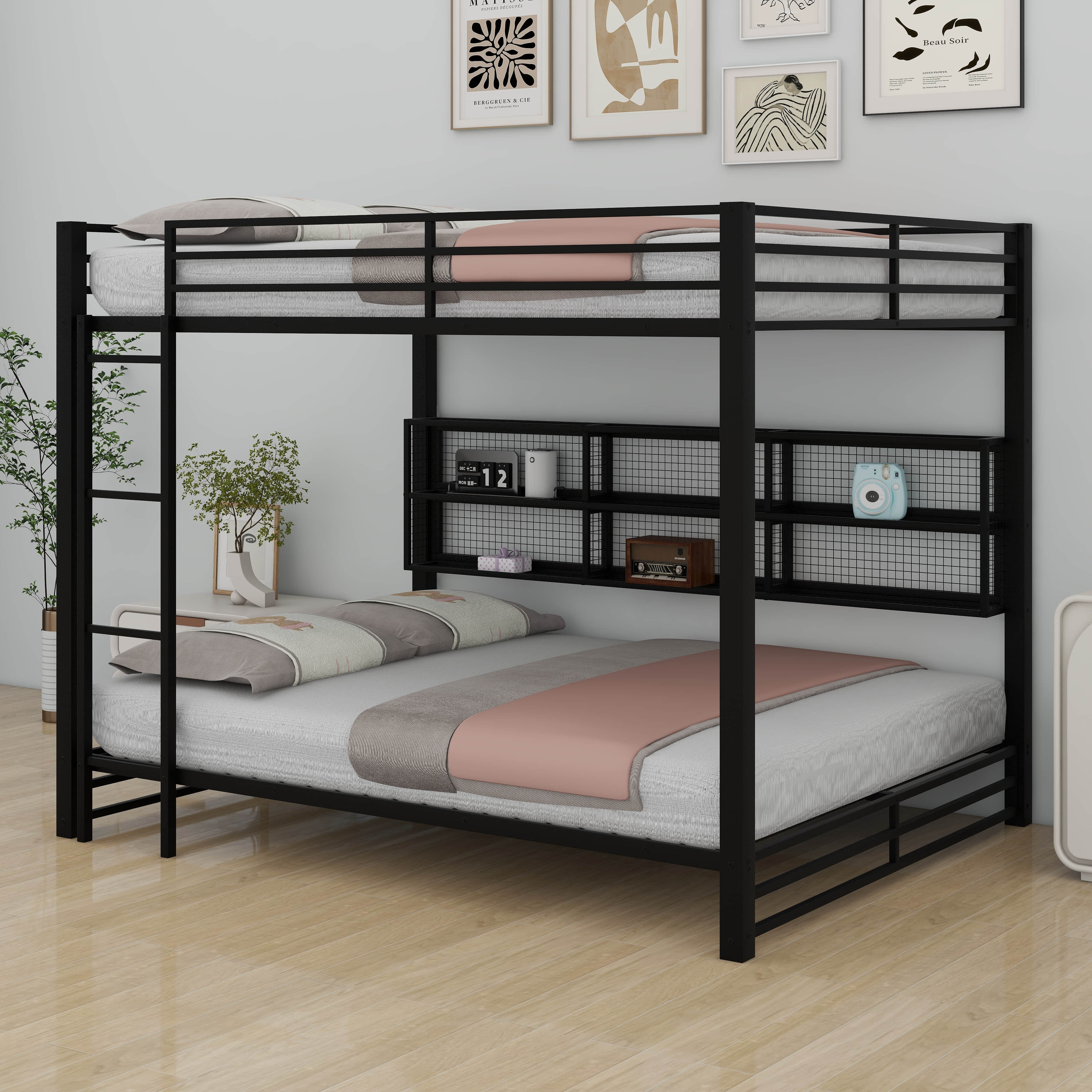 Ivy Bronx Queen Over Queen Bunk Bed With Storage Cabinets, Heavy Duty