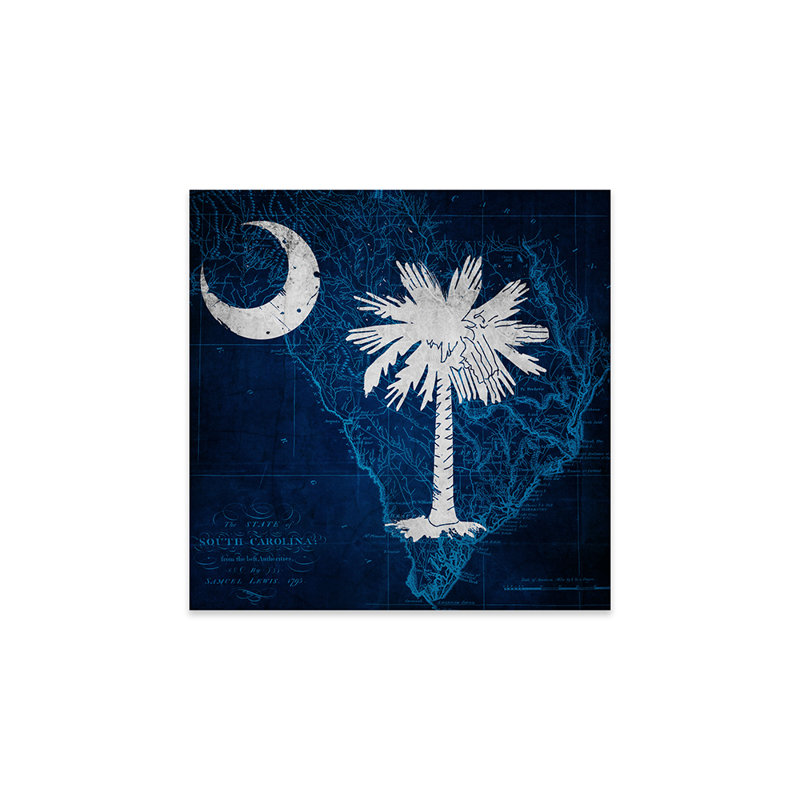 South Carolina (carte vintage), reproduction sur verre acrylique, H 24 po x l 24 po x P 0,25 po