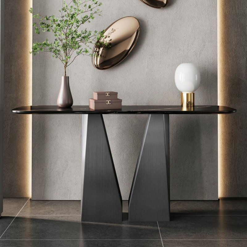 Console en pierre frittée de style italien, H 33,4 po x l 47,2 po x P 13,7 po, Brun / Noir