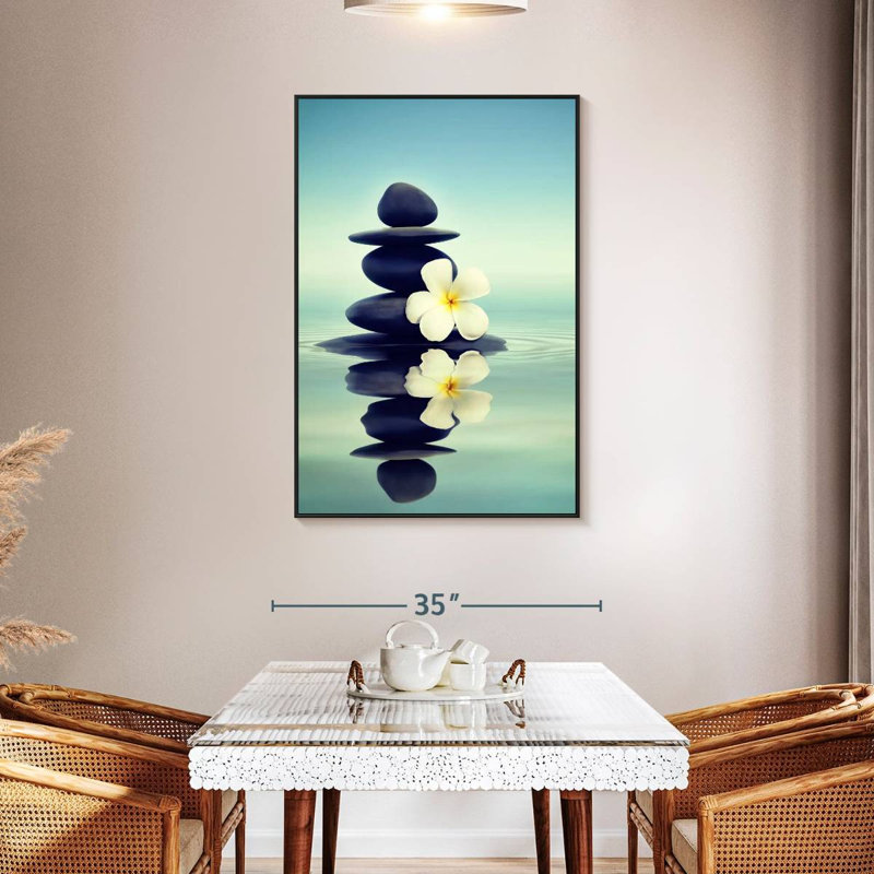 Fleur Zen Lei, 31 po x 46 po, Cadre flottant noir