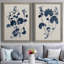 Bleu marine et feuilles de lin II, toile encadrée de qualité supérieure - prête à être accrochée-891490065-891490073