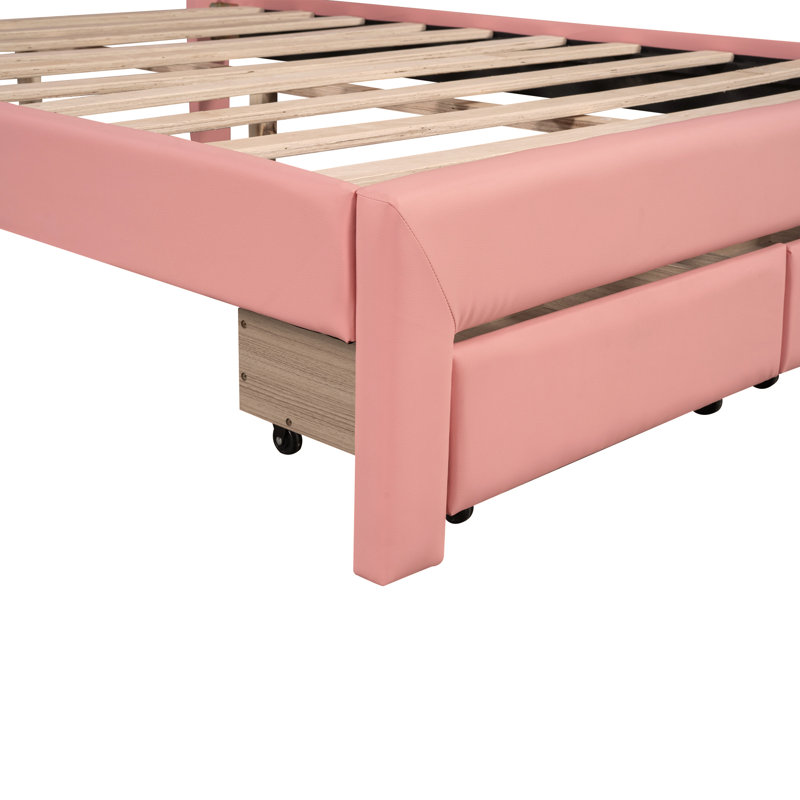 Storage Bed with Tufted Headboard,LED, Pink, Full/ Double