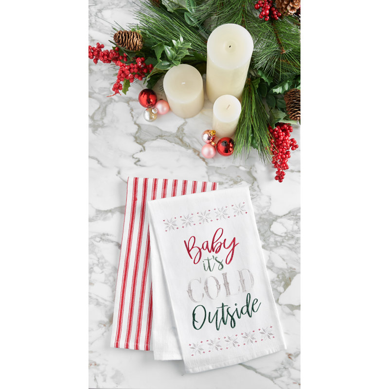 "Baby It's Cold Outside" Embroidered 100% Cotton Flour Sack Christmas Dishtowel