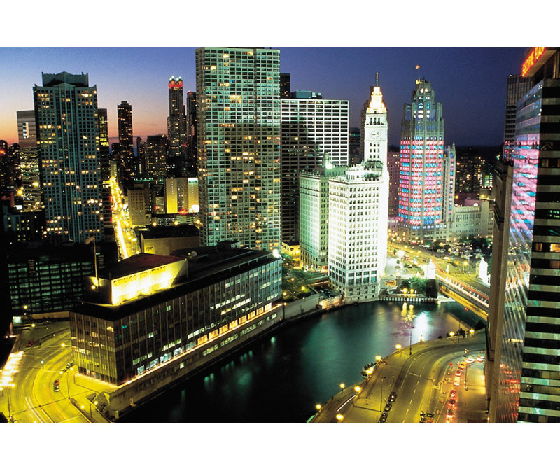 Downtown Chicago at Night, 32'' H x 48'' W
