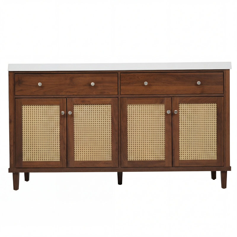 Selene 60" Modern  Double Sink Bathroom Vanity With SMC Top, Rattan Doors And Ample Storage, Brown