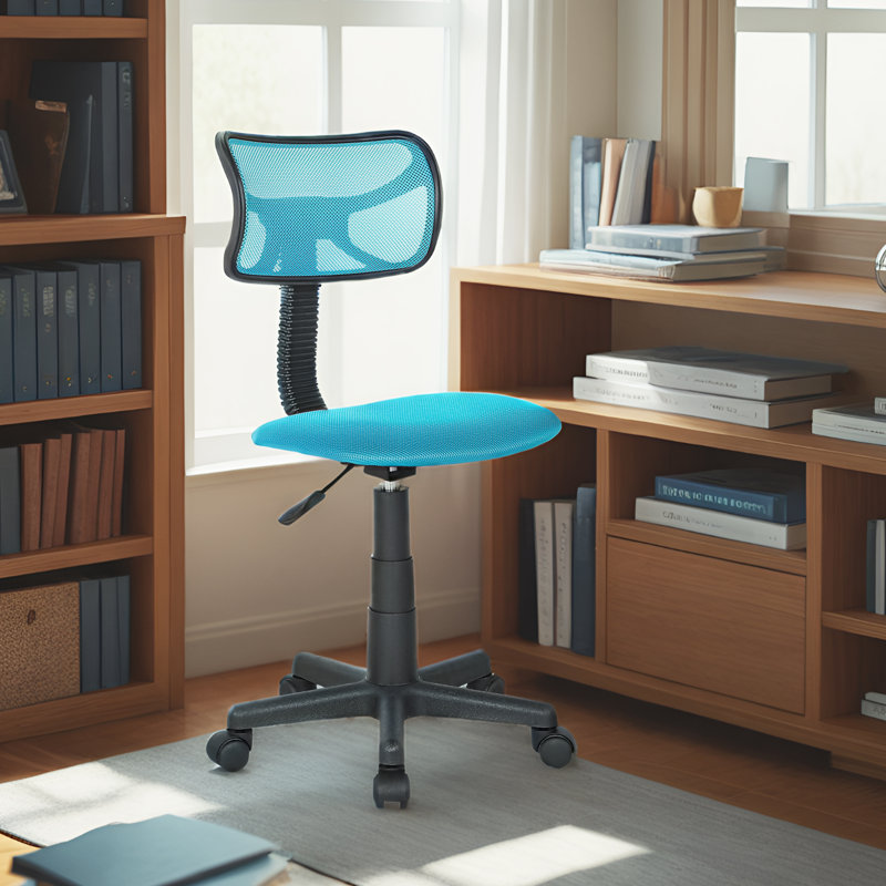 Chaise de bureau pivotante en filet à dossier bas avec réglage de la hauteur, Bleu