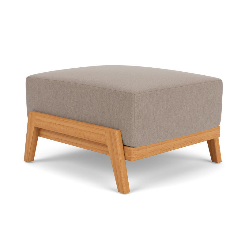 Alpine Rectangle Outdoor Teak Ottoman Patio Ottoman, Remy Pebble