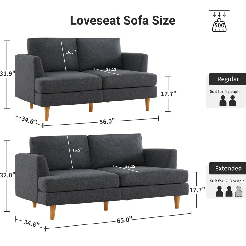Loey Upholstered Reclining Loveseat, 32" H x 56.5" W x 35.1" D, Dark Gray