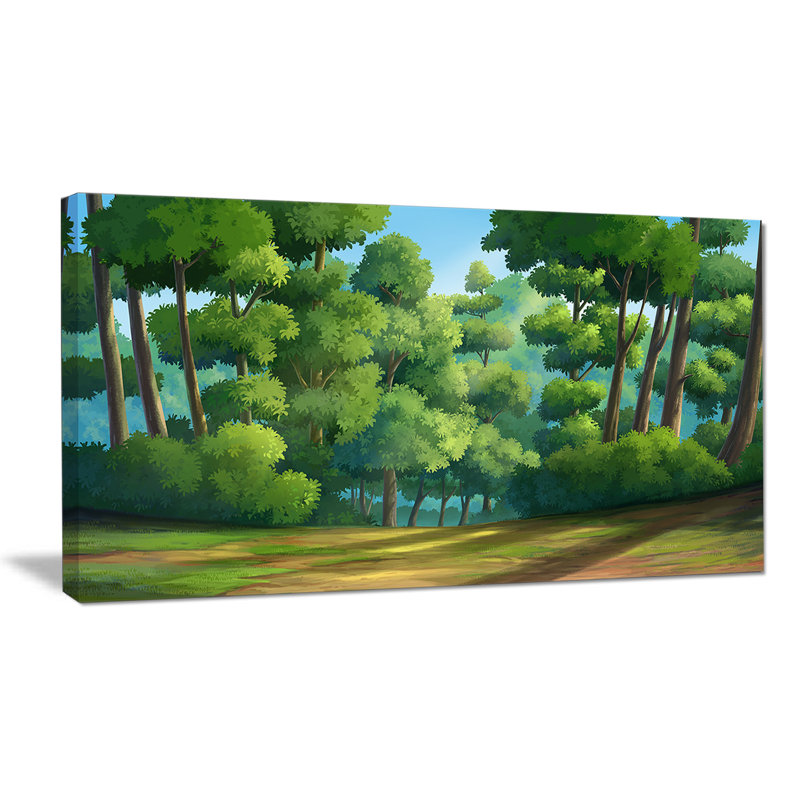 Green Jungle Landscape Canvas Print with Wood Frame
