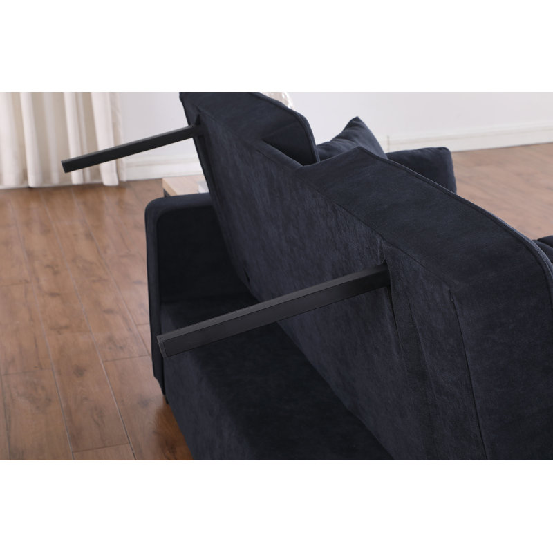 Causeuse convertible en tissu tissé gris foncé de 70 po de largeur avec console rabattable, porte-gobelets, ports de chargement, poche et siège à ressorts ensachés