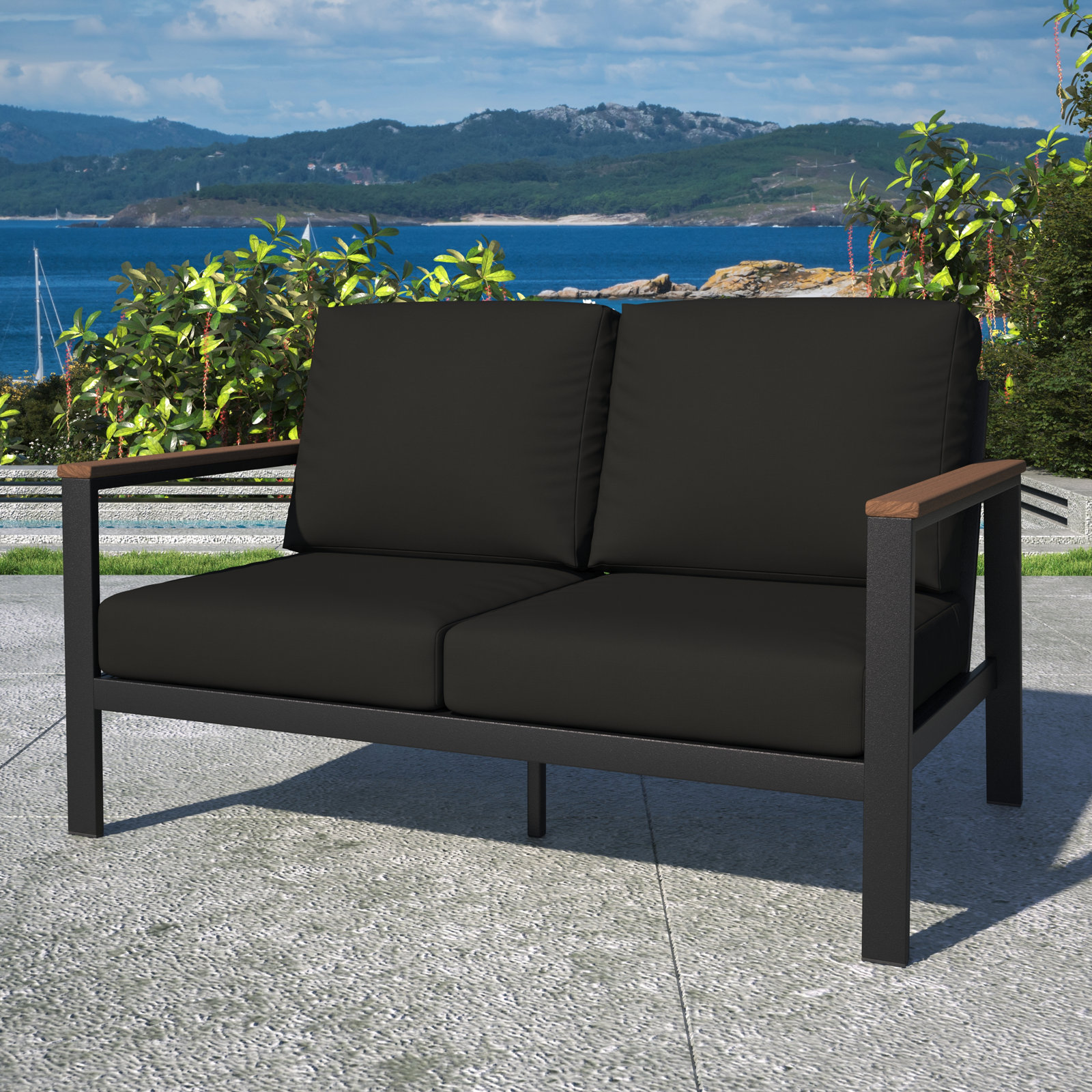 Townsend 55" Sunbrella® Patio Loveseat, Sunbrella Clockout Cloud, Yes, White