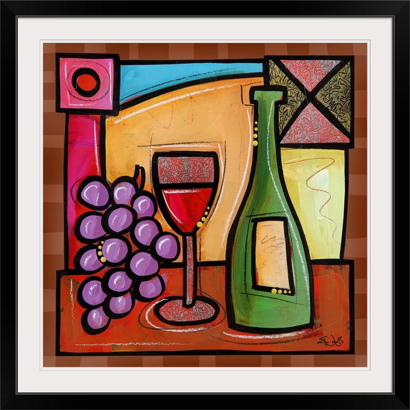 Malveaux «Wine Celebration» par Brittiney, reproduction d'art, H 24 po x l 24 po x P 1 po, Cadre noir