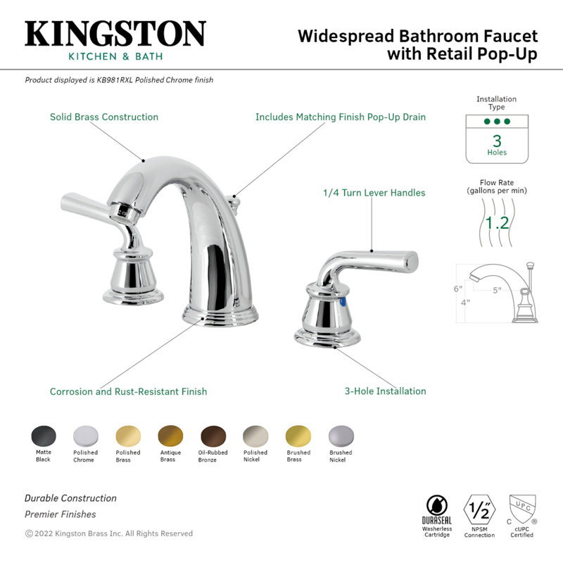 Widespread Bathroom Faucet with Drain Assembly