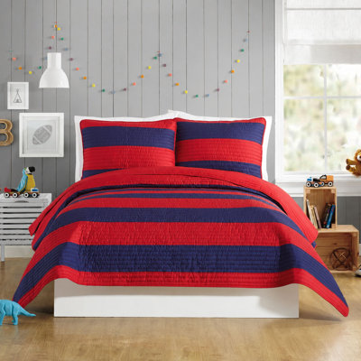 Lavelle Red/Blue Stripe Reversible Microfiber Quilt Set