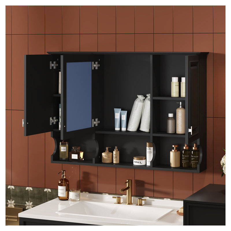 Armoire de rangement 41 po avec miroir - Armoire à pharmacie murale avec tablettes ouvertes et tablette réglable pour l'organisation au-dessus de la toilette