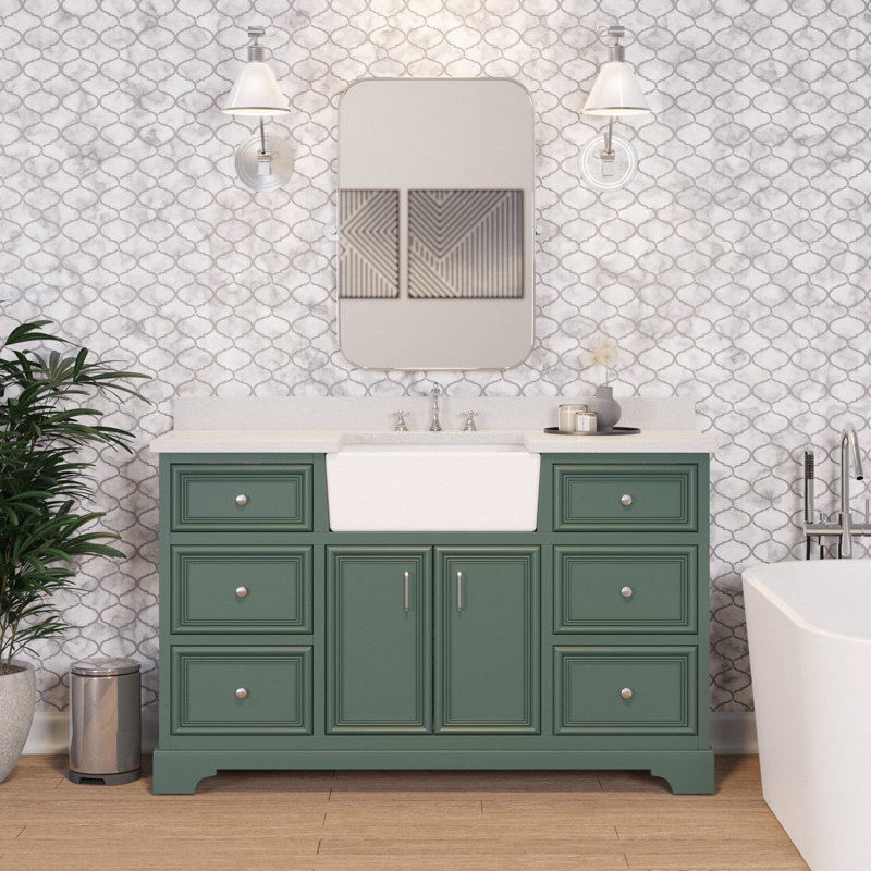 Emiliano 60" Single Bathroom Vanity Set, Sage Green, Quartz