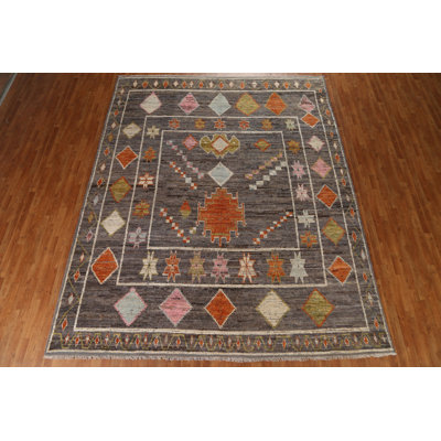 Tapis marocain gris en laine gris noué à la main 10 x 12