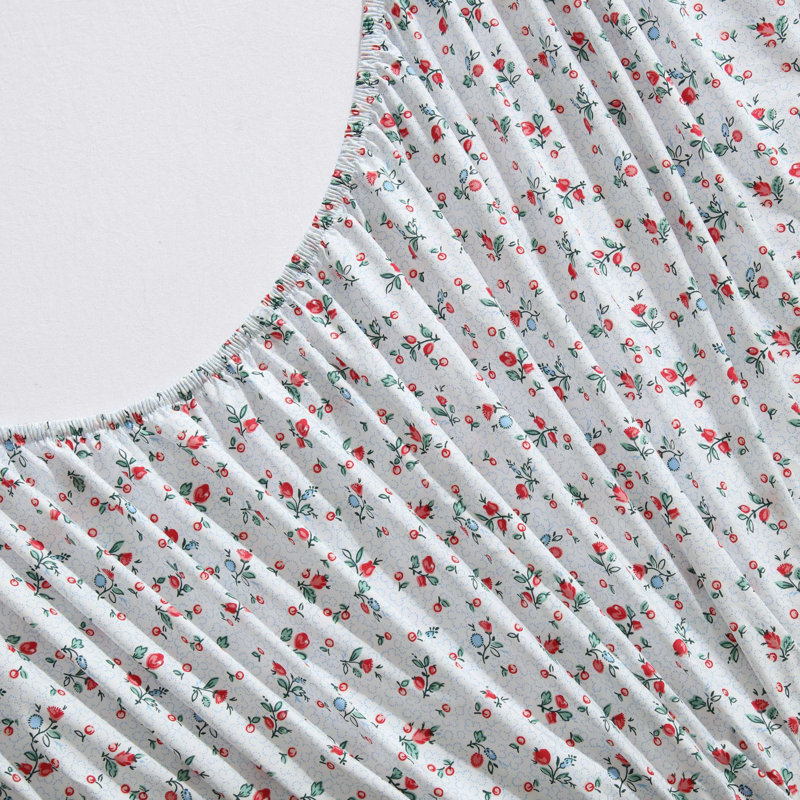 Twin White Floral Cotton Percale Sheet Set