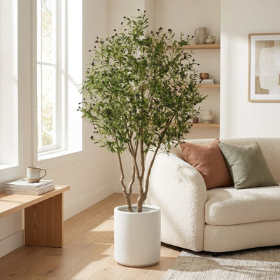 Arbre d'olivier artificiel de 7 pi avec branches de fruits réalistes et base robuste pour la décoration de bureau personnel
