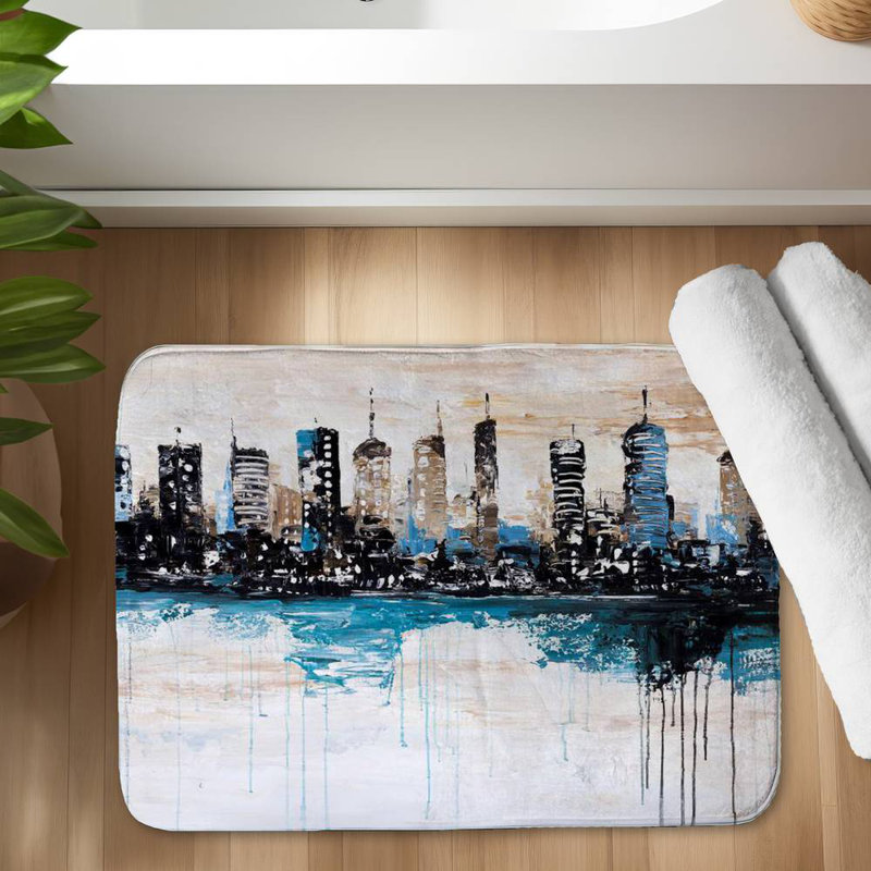 Buildings on the horizon Bath Mat with Non-Slip Backing - Quick Dry Memory Foam Bathroom Rug - Absorbent - Modern Plush Spa-Style - Machine Washable