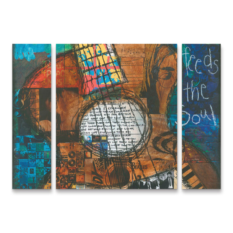 Jennifer Mccully, ensemble de 3 panneaux d'art musical, H 30 po x l 41 po x P 2 po