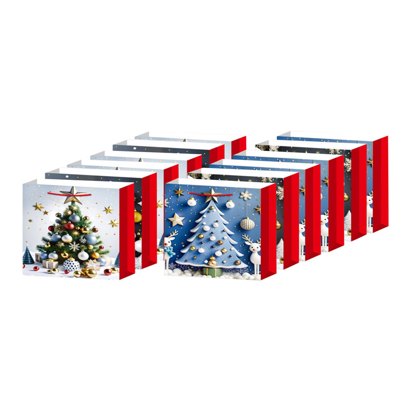 Sacs de cadeau de Noël (arbre) (assorti) (moyen) - ensemble de 12