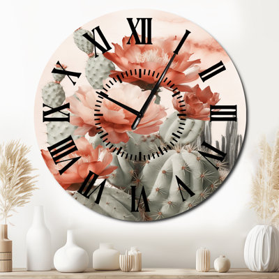 Red Desert Cactus - Floral Cactus Black Face Wall Clock