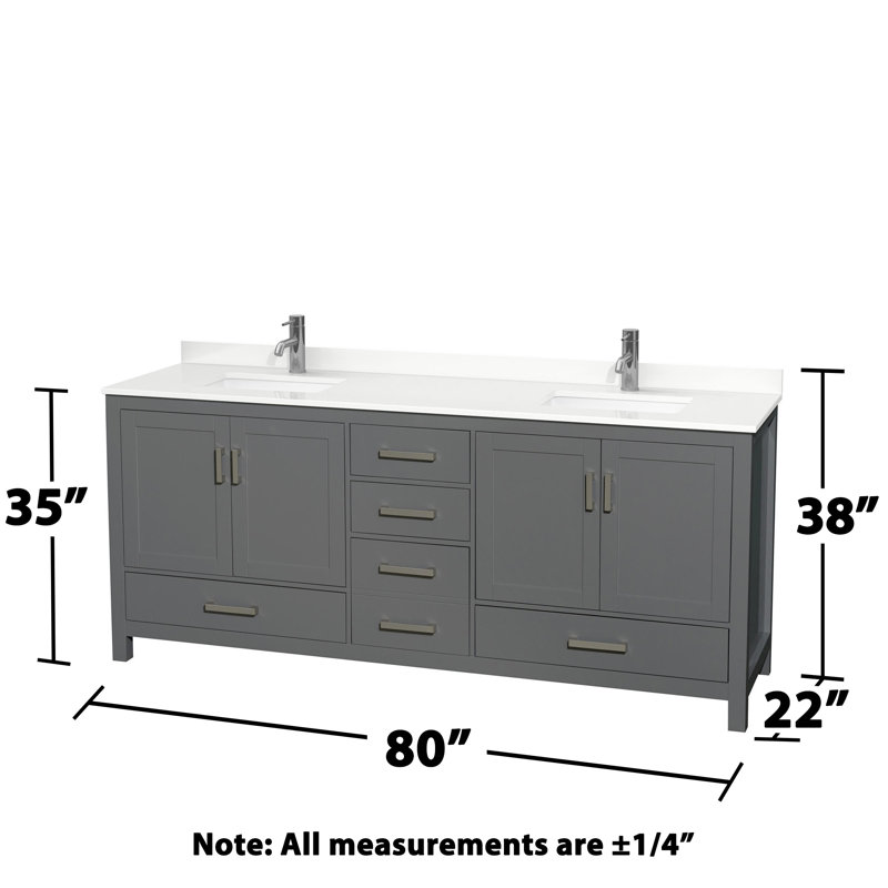 Sheffield 80" Freestanding Double Bathroom Vanity with Quartz Top with Medicine Cabinets, Dark Gray, White Quartz