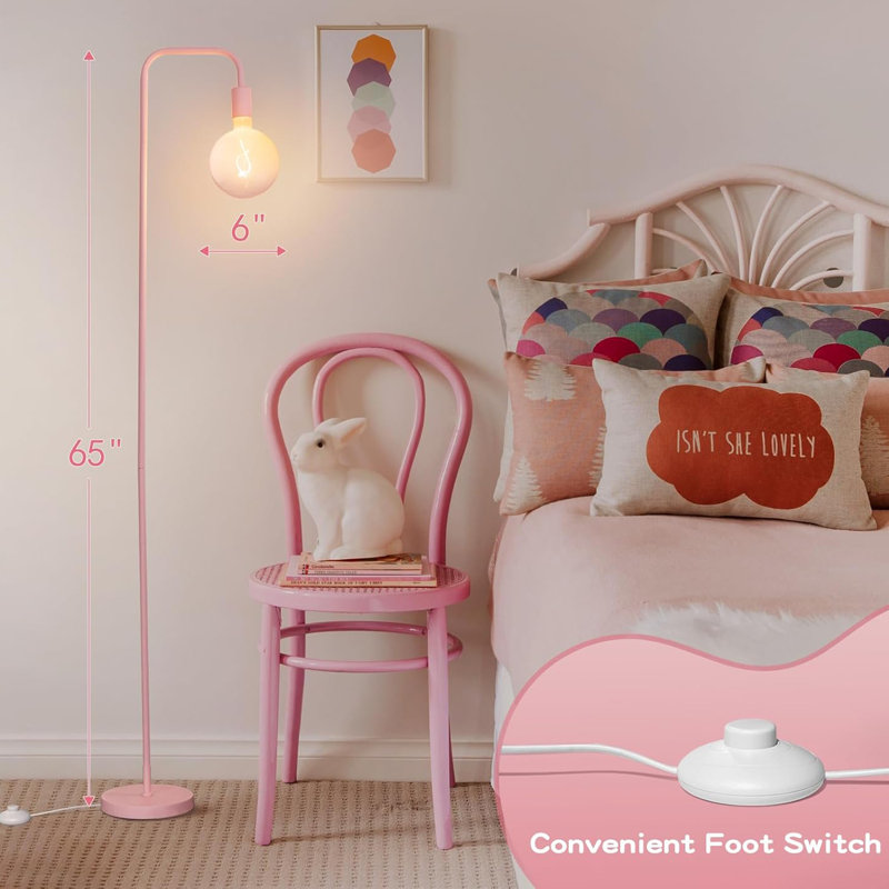 Floor Lamp For Living Room, Minimalist Industrial Standing Lamp With Modern Led Bulb, Pink