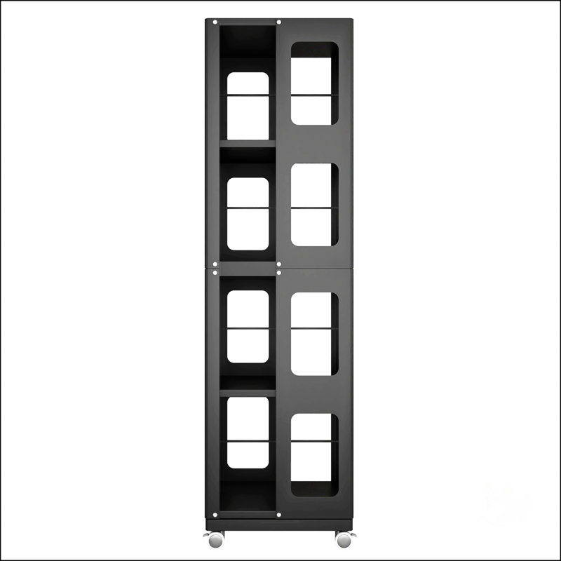 4-Tier All-Steel Rotating Bookshelf With 360° Wheels, Black