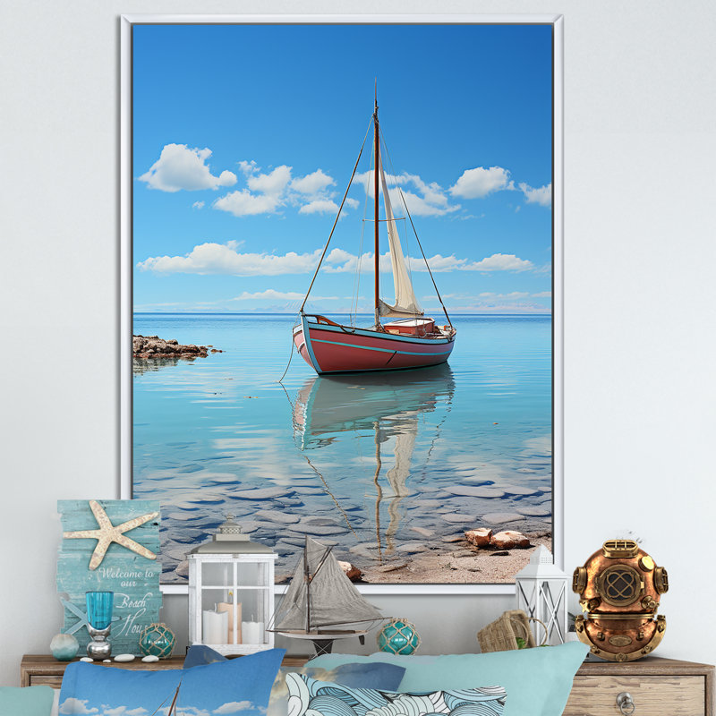 Horizon de planche à voile maritime sur toile, H 20 po x l 12 po x P 1 po, Cadre flottant blanc